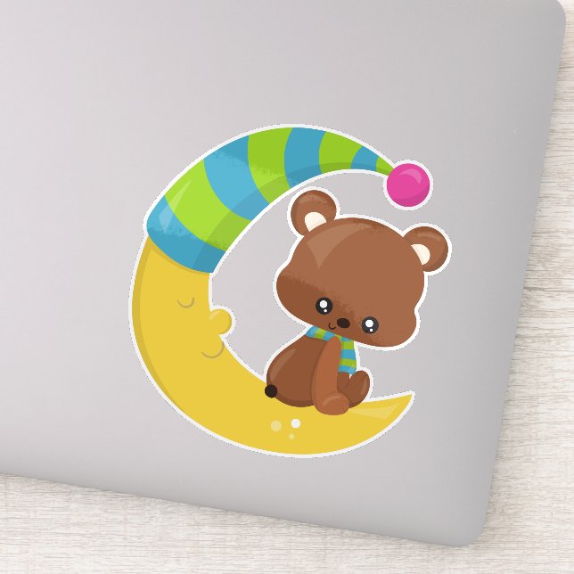 Cute Bear, Bear On The Moon, Bear With Scarf Sticker (Detail)