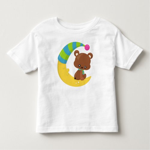 Cute Bear Bear On The Moon Bear With Scarf Toddler T_shirt