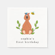 Cute Bear Bee First Birthday Party Napkins