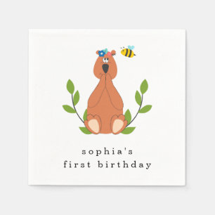 Cute Bear Bee First Birthday Party Napkins