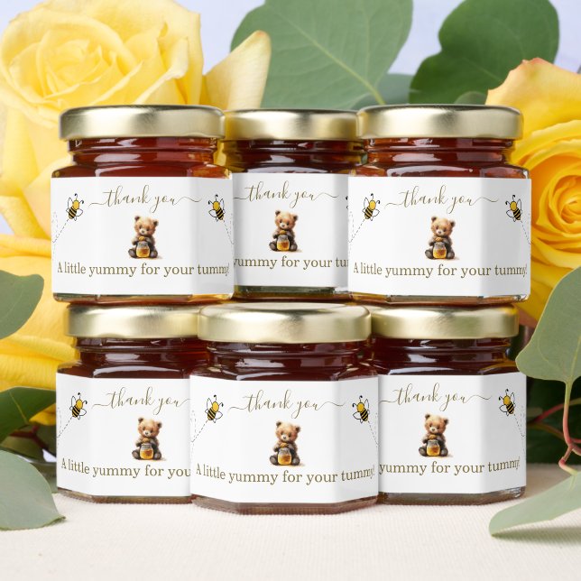 Cute Bear Bee Hearts Thank You Calligraphy Wedding Honey Jar Favors (Insitu)