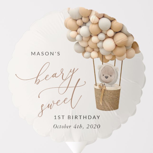 Cute Bear, Beige Balloons, First Birthday Balloon (Front)