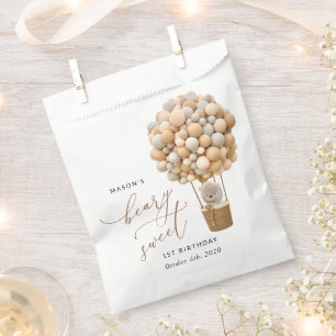 Cute Bear, Beige Balloons, First Birthday Favor Bag