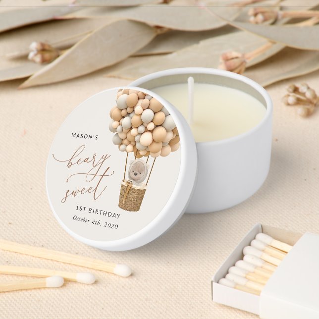 Cute Bear, Beige Balloons, First Birthday Mini Candle Favors (Insitu)