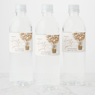 Cute Bear, Beige Balloons, First Birthday Water Bottle Label