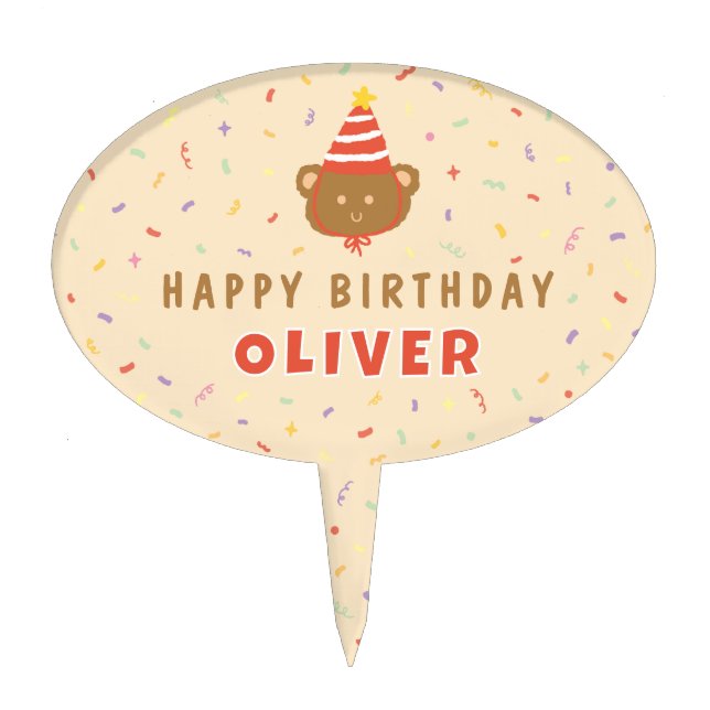 Cute Bear Birthday Cake TopperCake Pick (Front)