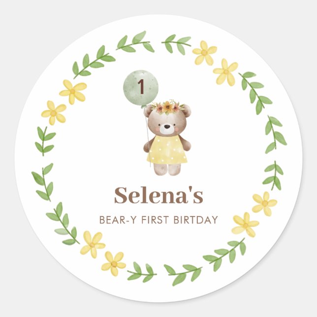 Cute Bear Birthday Classic Round Sticker (Front)