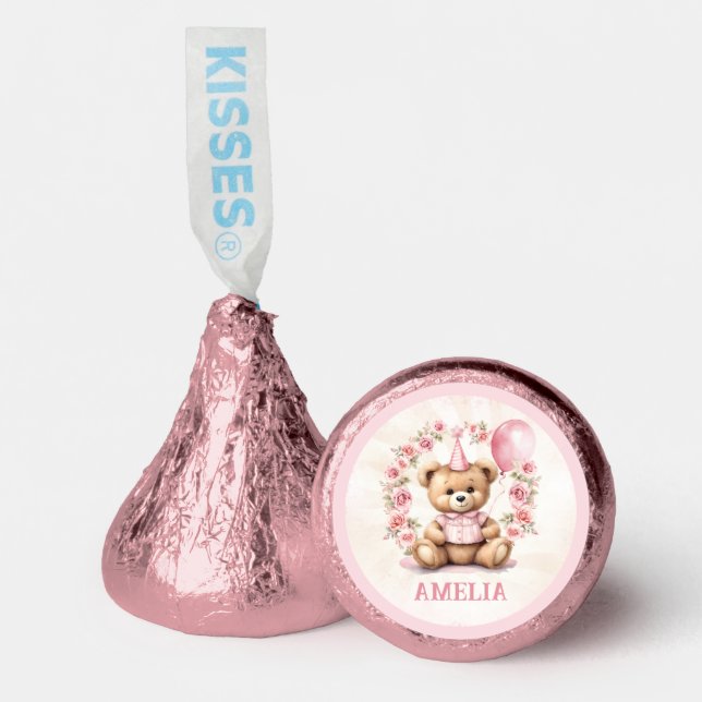 Cute Bear Birthday Girl Favors Hershey®'s Kiss (Front)