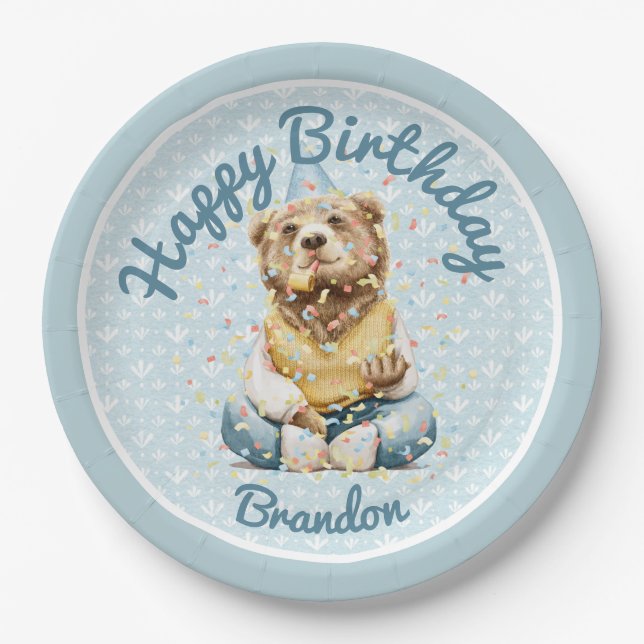 Cute Bear Birthday  Paper Plates (Front)