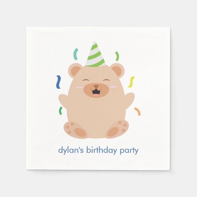 Cute Bear Birthday Party Napkins (Front)
