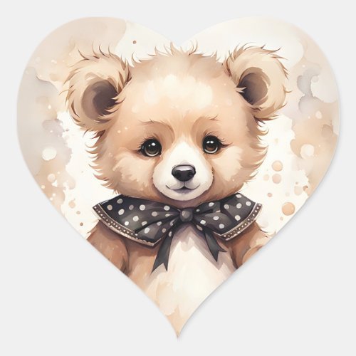 Cute Bear Black and White Polka Dots Collar Neck Heart Sticker