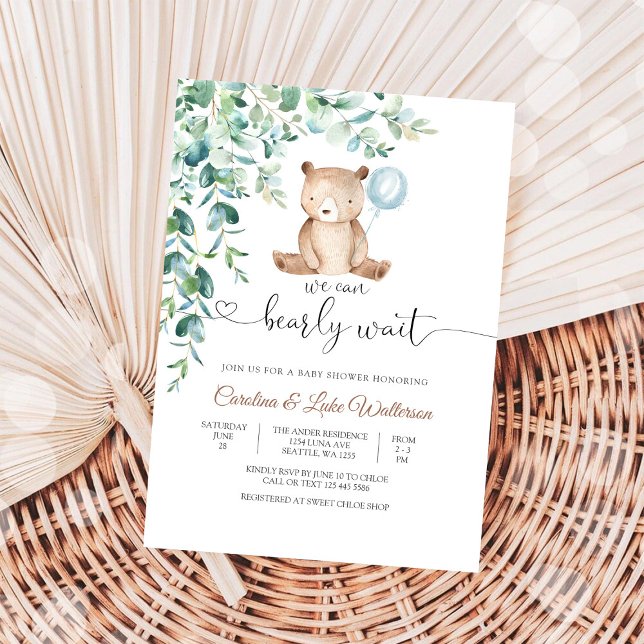 Cute Bear Blue Balloons Baby Shower Invitation (Creator Uploaded)
