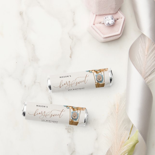 Cute Bear, Blue Balloons, First Birthday Breath Savers® Mints (Wedding)