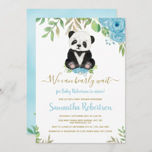 Cute Bear Blue Boy We can Bearly Wait Baby Shower Invitation