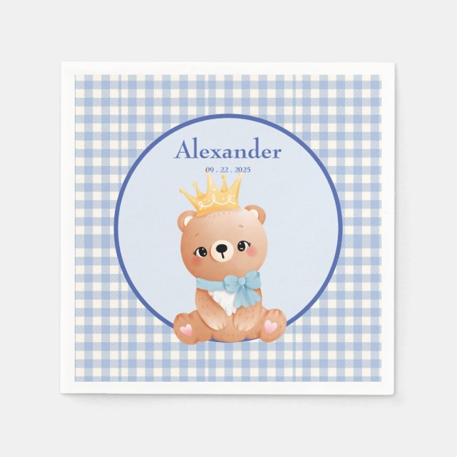 Cute Bear Blue Gingham  Napkins (Front)