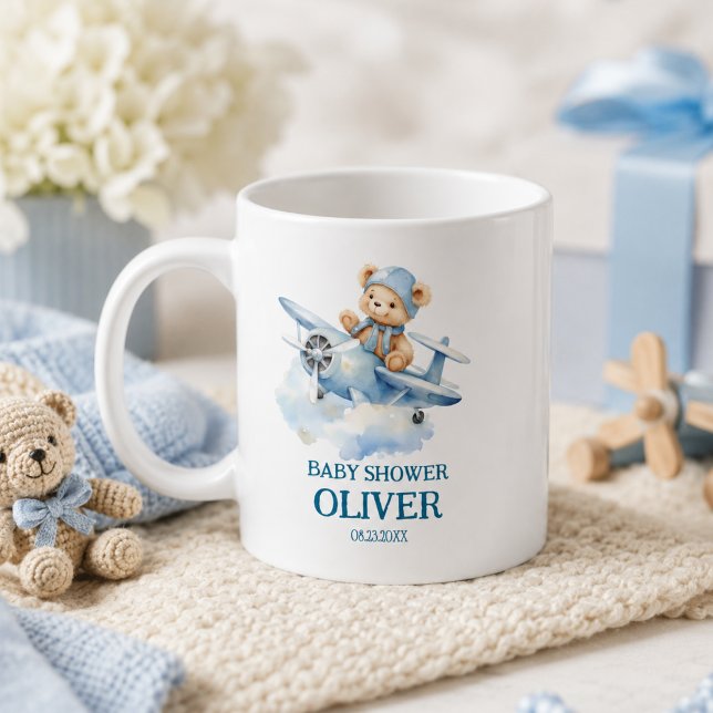 Cute Bear Blue Plane Time Flies One 1st Birthday Coffee Mug (Cute Bear Blue Plane Time Flies One 1st Birthday Coffee Mug)