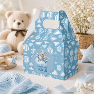 Cute Bear Blue Plane Time Flies One 1st Birthday Favor Boxes