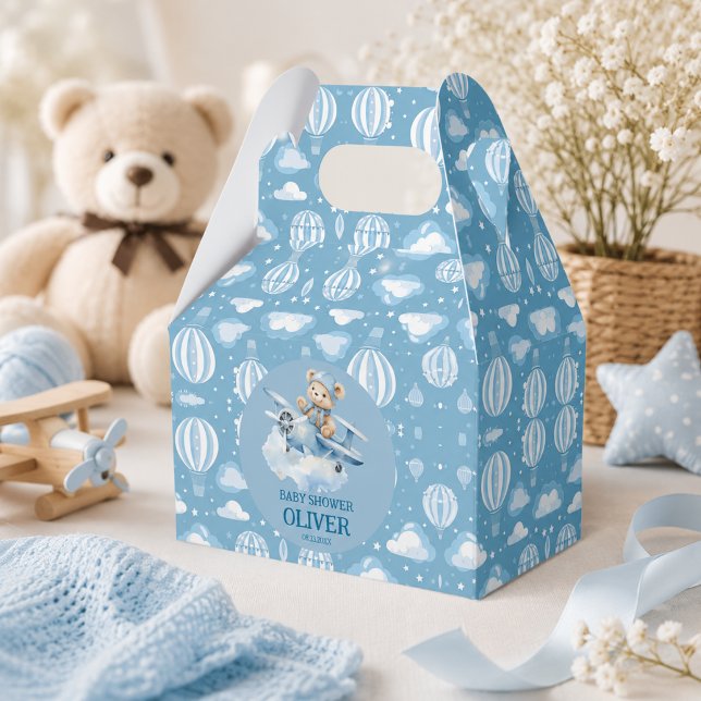 Cute Bear Blue Plane Time Flies One 1st Birthday Favor Boxes (Cute Bear Blue Plane Time Flies One 1st Birthday Favor Boxes)