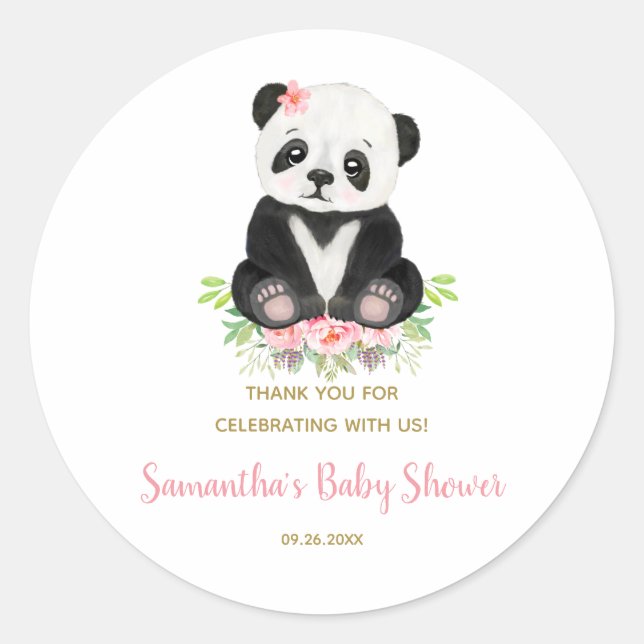 Cute Bear Blush Pink Floral Baby Shower Favor Classic Round Sticker (Front)