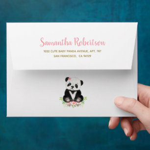 Cute Bear Blush Pink Floral Watercolor Baby Shower Envelope