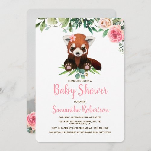 Cute Bear Blush Pink Flower Girl Baby Shower Photo Invitation
