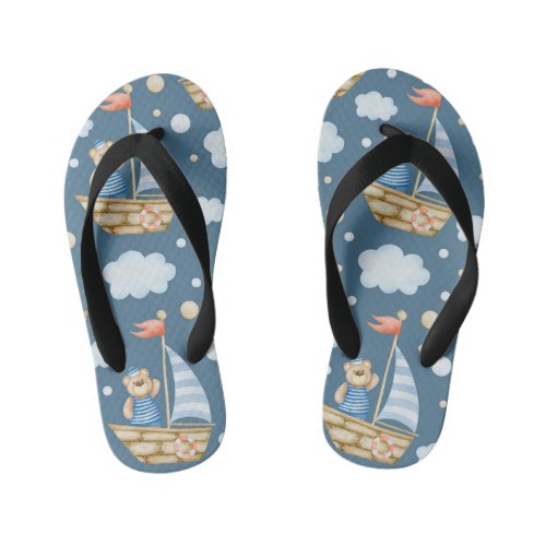 Cute Bear Boat Kids Flip Flops