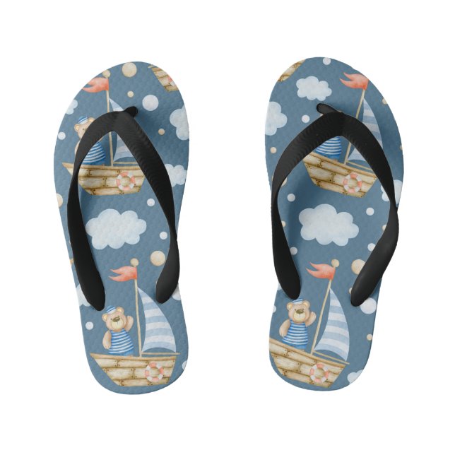 Cute Bear Boat Kid's Flip Flops (Footbed)