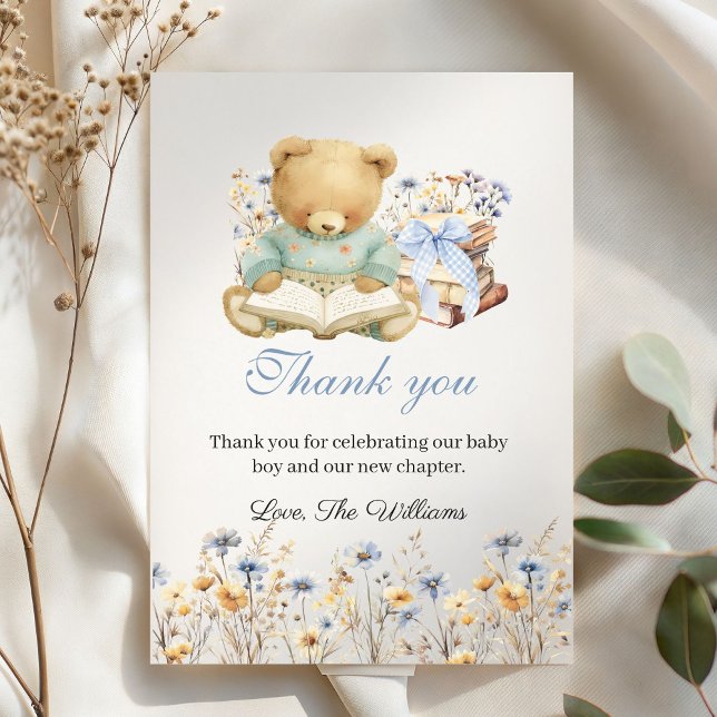 Cute Bear Books Baby Shower Thank you Card (A New chapter will soon begin Bear Books Baby Shower Thank you Card)