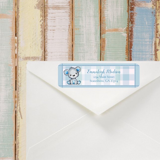 Cute Bear Boy Baby Shower Return Address Label (Creator Uploaded)
