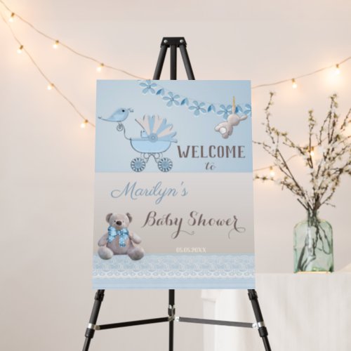 Cute Bear Boy Baby Shower Welcome Sign