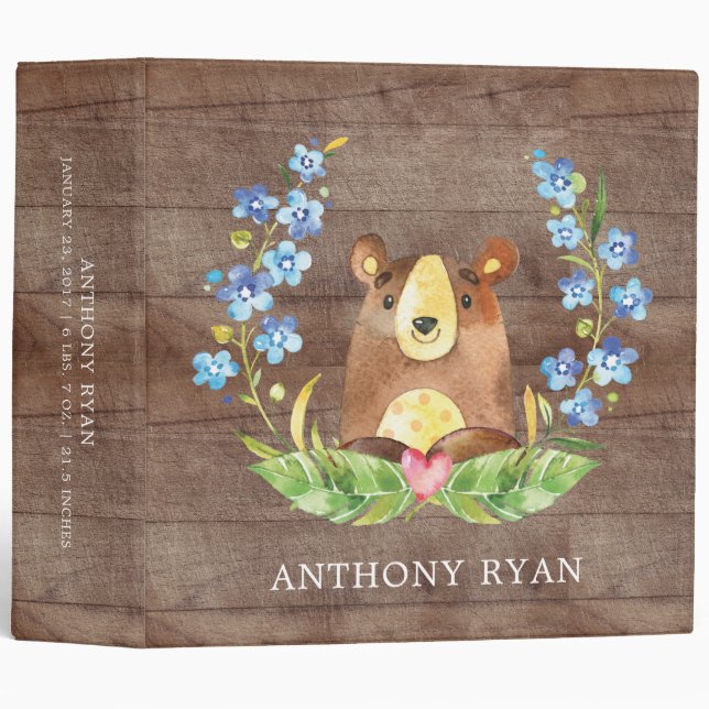 Cute Bear Boys Baby Photo Album 3 Ring Binder (Front/Spine)