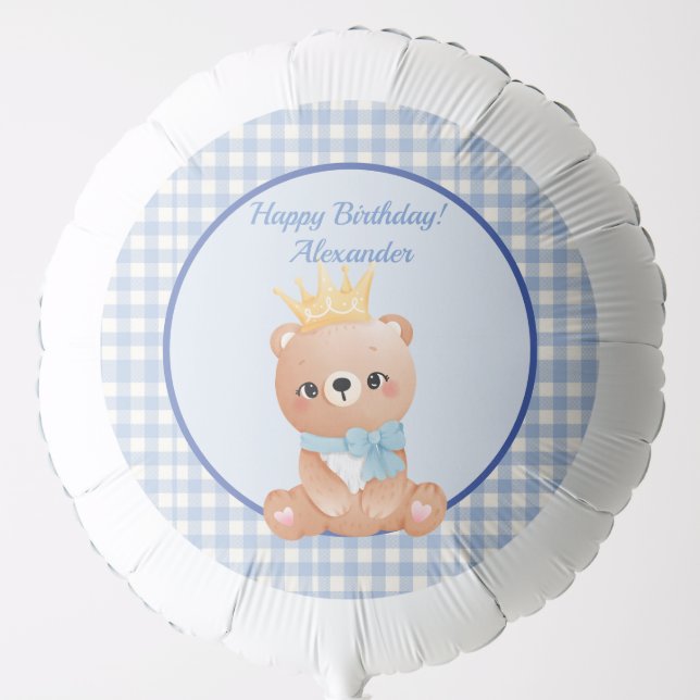 Cute Bear Boys Birthday Party Balloon (Front)