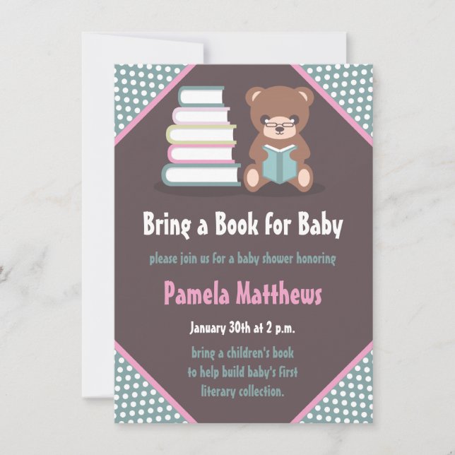 Cute Bear Bring a Book Baby Shower Invitations (Front)