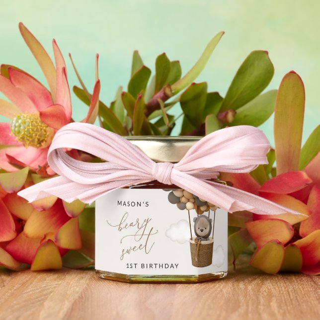 Cute Bear, Brown Balloons, First Birthday Honey Jar Favors (Insitu (Wedding))