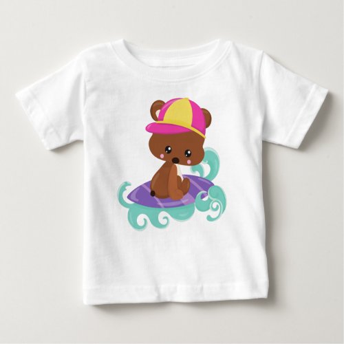 Cute Bear Brown Bear Little Bear Surfing Board Baby T_Shirt