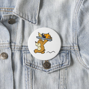 Cute Bear Carrying a Festive Harvest Platter Button