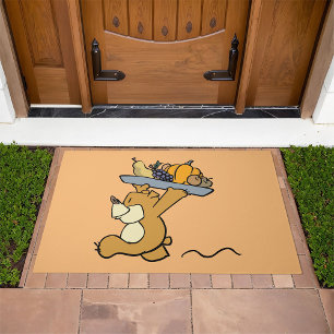 Cute Bear Carrying a Festive Harvest Platter  Doormat