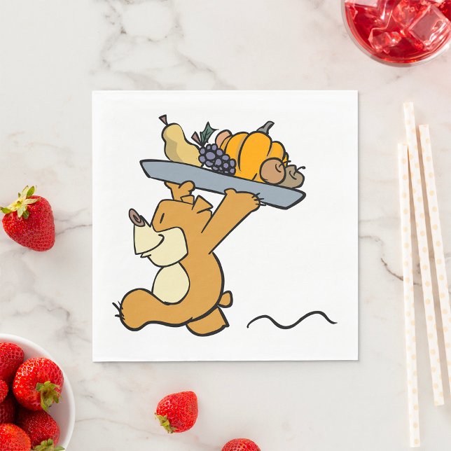 Cute Bear Carrying a Festive Harvest Platter  Napkins (Creator Uploaded)