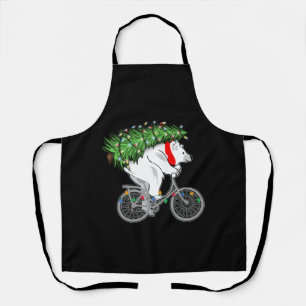 Cute Bear Carrying Christmas Tree Gift For Cyclist Apron