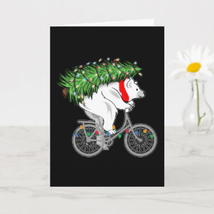 Cute Bear Carrying Christmas Tree Gift For Cyclist Card