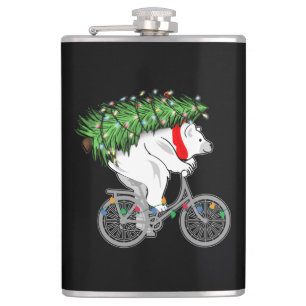 Cute Bear Carrying Christmas Tree Gift For Cyclist Flask