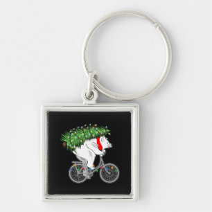 Cute Bear Carrying Christmas Tree Gift For Cyclist Keychain