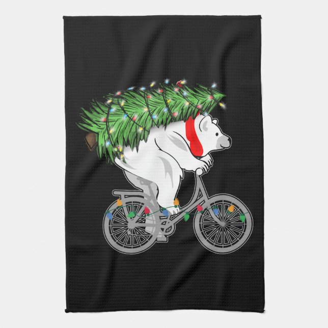 Cute Bear Carrying Christmas Tree Gift For Cyclist Kitchen Towel (Vertical)