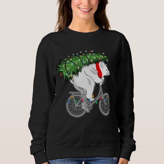 Cute Bear Carrying Christmas Tree Gift For Cyclist Sweatshirt (Front)