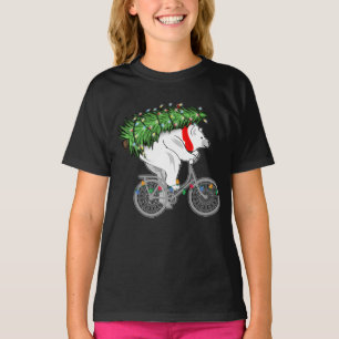 Cute Bear Carrying Christmas Tree Gift For Cyclist T-Shirt