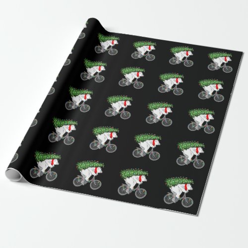 Cute Bear Carrying Christmas Tree Gift For Cyclist Wrapping Paper