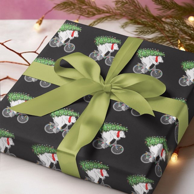 Cute Bear Carrying Christmas Tree Gift For Cyclist Wrapping Paper (Creator Uploaded)