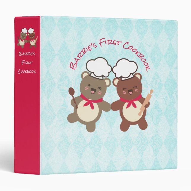 Cute bear chefs kids cookbook recipe binder (Front/Spine)