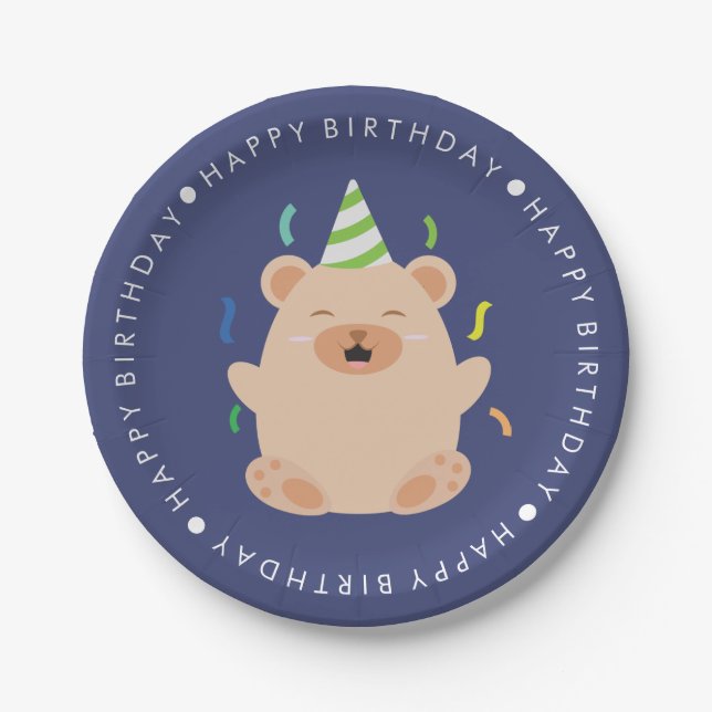 Cute Bear Children's Birthday Party Paper Plates (Front)