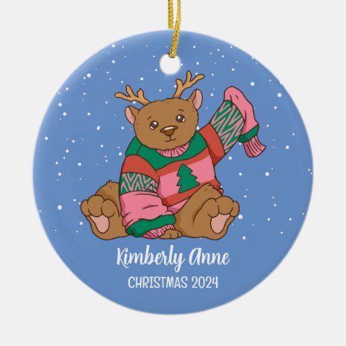 Cute Bear Christmas Animal Snow Winter Holiday Ceramic Ornament